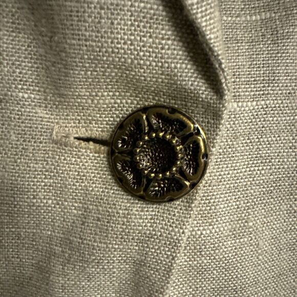 Harris Wallace Women’s Oatmeal Linen Jacket Floral Appliqué Petite Size M PM - Picture 6 of 9